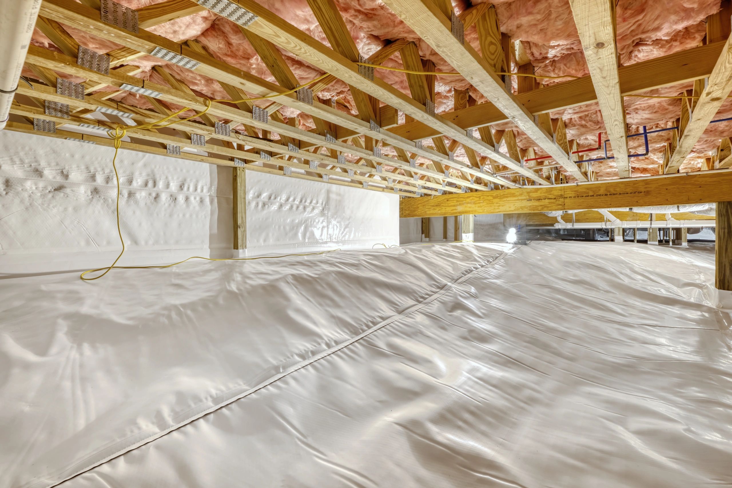 Crawl space wooden joists insulation